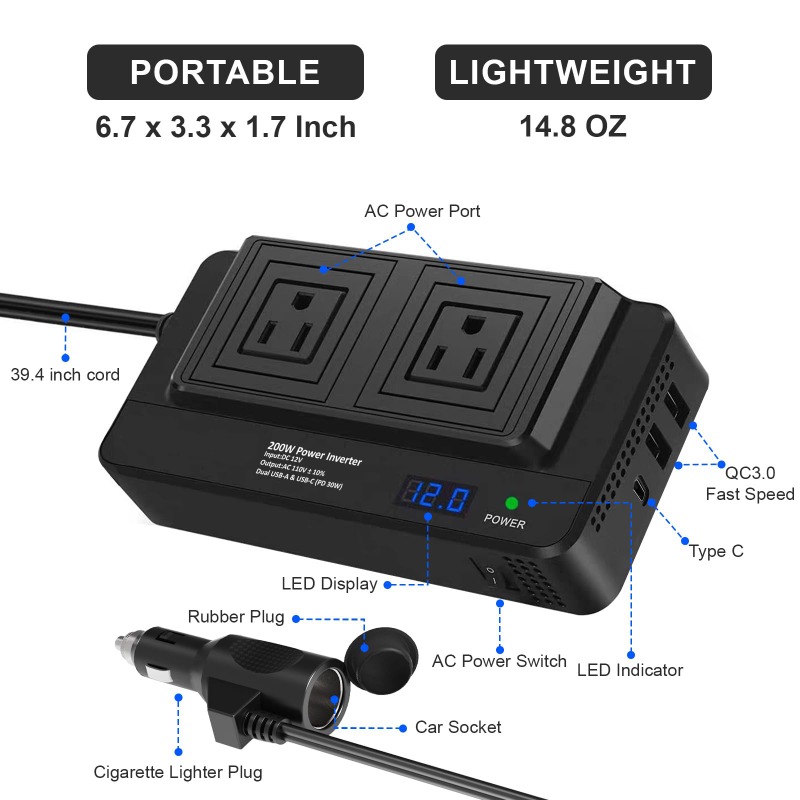 Inverter per Auto da 200W, Con - Outdoor Power Adapter Usb C recensione e prezzo
